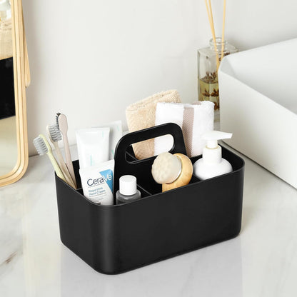 Multiuse Caddy Organizer with Handle, Portable Divided Plastic Tote Bin - Art Craft, Stationary Pen Marker Crayons, Makeup Hair Supplies Storage - Bathroom, Classroom, Dorm, Office, Desk Holder - Pink