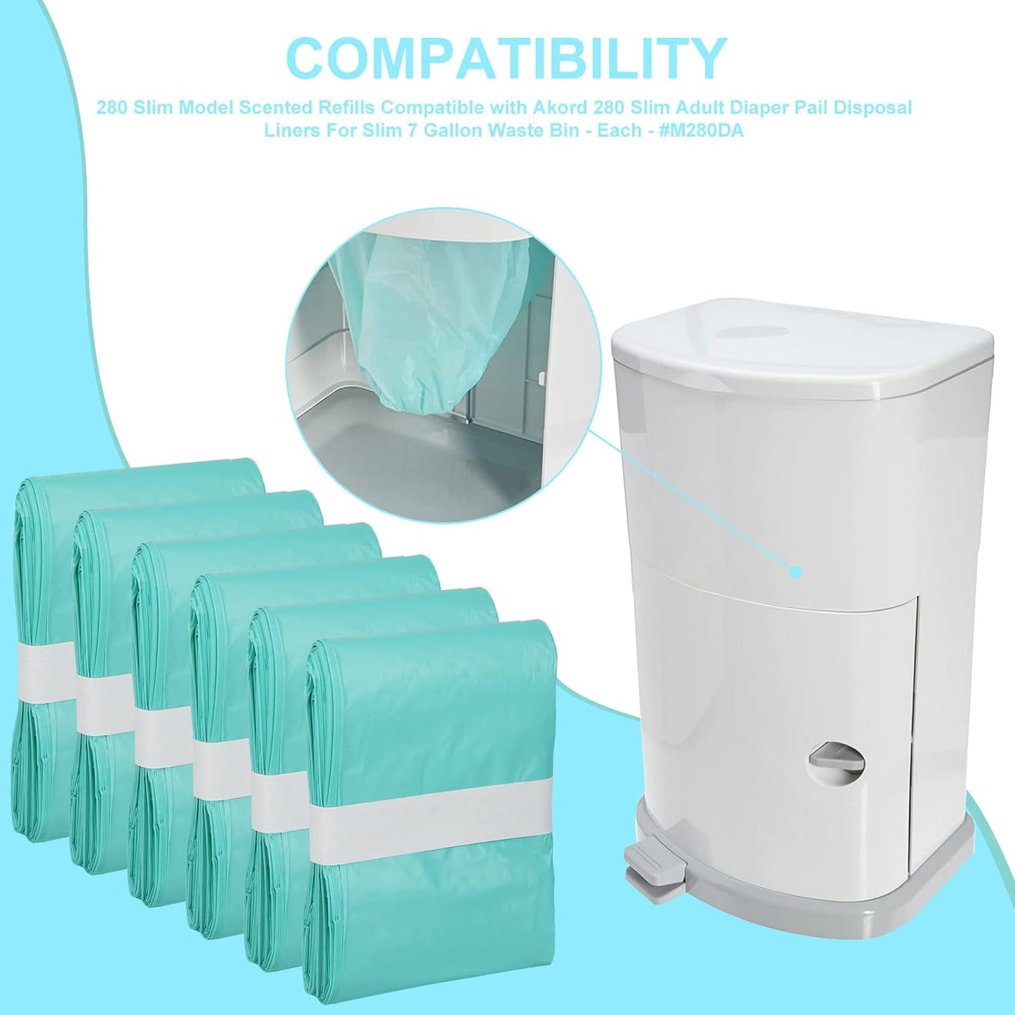 4 Pack Adult Diaper Liner Refills Compatible with Janibell Akord 280 Slim Model Adult Diaper System, Green, Lightly Scented