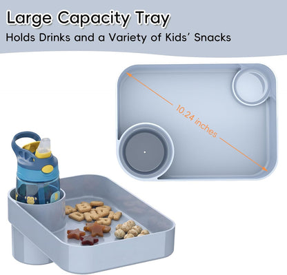 Kids Car Seat Tray, Travel Tray with Cup Holder for Toddler Baby, Kids Car Seat Food Snack Organizer for Road Trip, Stroller Snack Organizer Travel Must Haves Toddler Must Haves (Dark Gray, 1PCS)
