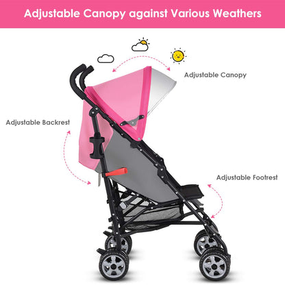 BABY JOY Lightweight Stroller, Compact Travel Stroller, Infant Stroller w/Adjustable Backrest & Canopy, Cup Holder, Storage Basket, 5-Point Harness, Easy Fold, Umbrella Stroller for Toddler, Black
