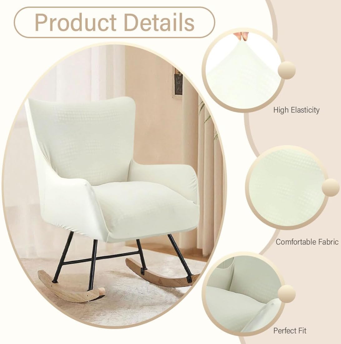 Nursery Rocking Chair Cover Stretchable Glider Chairs Cover Slipcovers Printed Rocking Accent Armchair Slipcover for Living Room Bedroom Offices, 03