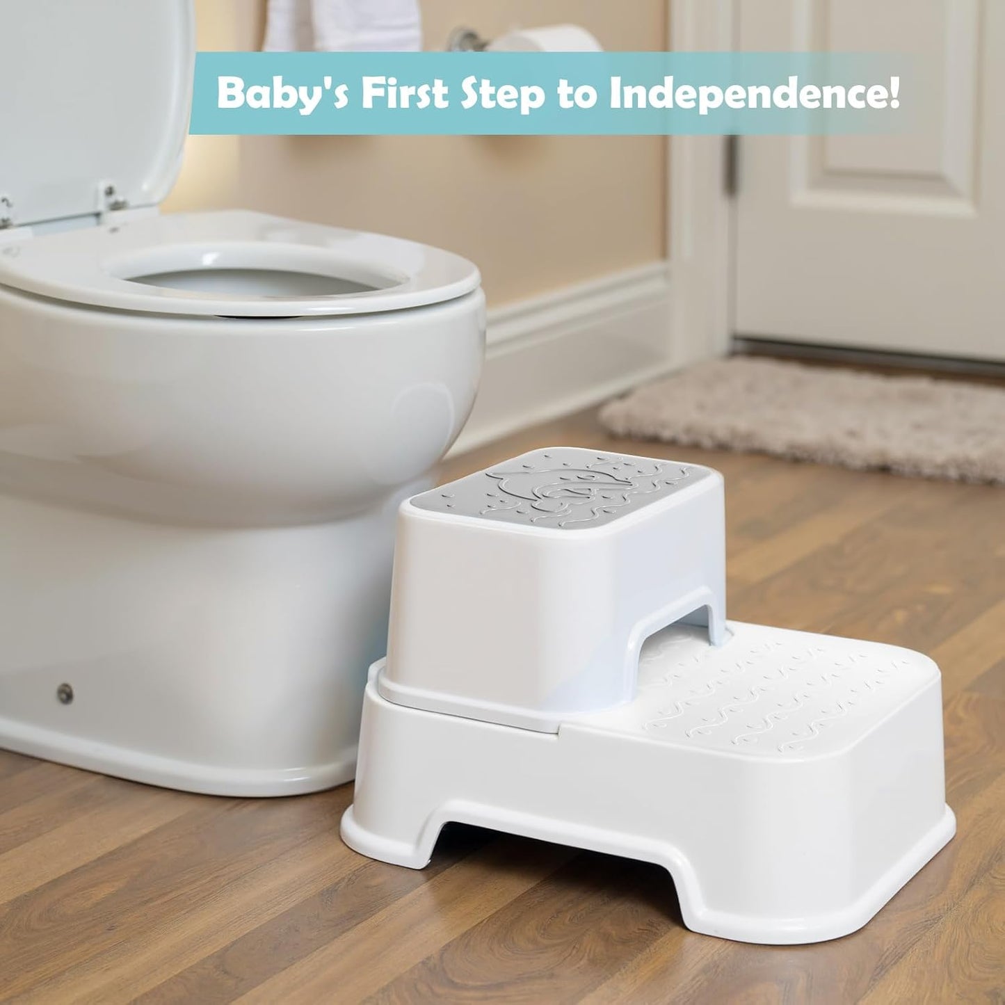 2-Step Toddler Step Stool, Non Slip Kids Step Stool for Bathroom Sink & Toilet Potty Training, Sturdy Stable Base, 10”Height Supports 220 lbs (2Packs White)