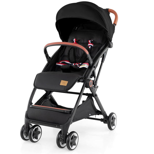 HOMGX Lightweight Baby Stroller, Compact Travel Stroller w/Ergonomic Seat, Spacious Basket, Adjustable Backrest, Oversized Canopy, Infant & Toddler Umbrella Stroller for Airplane, Travel (Black)