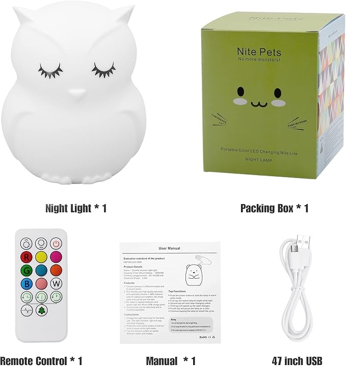 Baby Night Light for Car Seat- Dimming Function 9 Colors Changing Eye Caring Portable Rechargeable & Timing Bedside Lamp Light Up Toddler Bed Room Travel Essentials Squishy Silicone Infant BPA Free
