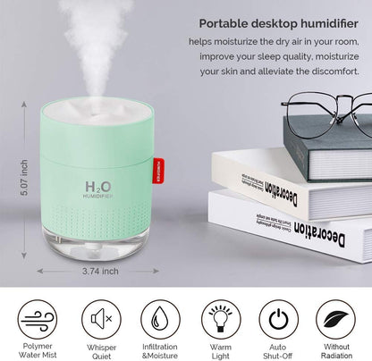 Portable Mini Humidifier, 500ml Small Cool Mist Humidifier, USB Personal Desktop Humidifiers for Baby Bedroom Travel Office Home, Auto Shut-Off, 2 Mist Modes, Super Quiet, White