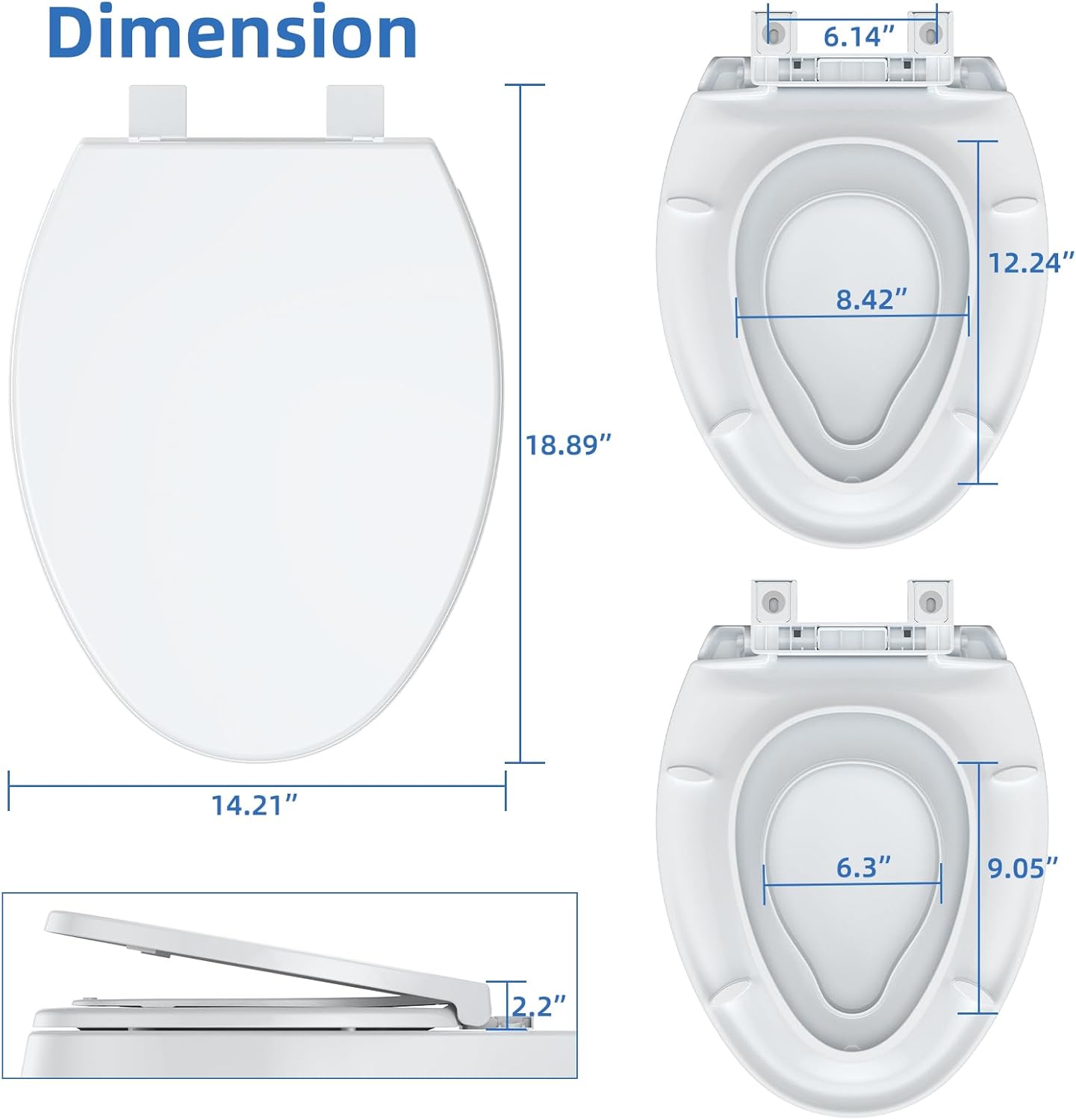 17" White Round Toilet Seat for Adult and Child, Built-In Potty Training Seat with Soft Quiet Close Non-Slip Design, Magnetic Kids Seat and Cover for Round/Oval Toilets, Easy to Install and Clean