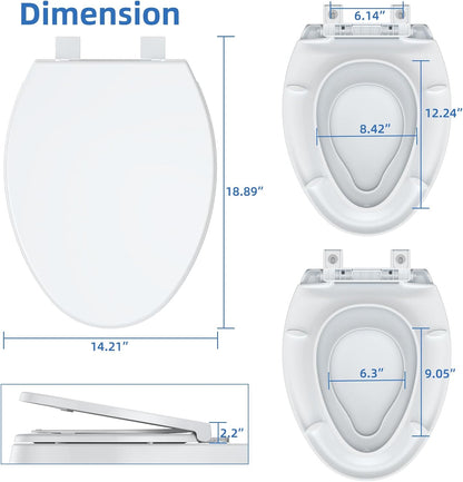 17" White Round Toilet Seat for Adult and Child, Built-In Potty Training Seat with Soft Quiet Close Non-Slip Design, Magnetic Kids Seat and Cover for Round/Oval Toilets, Easy to Install and Clean