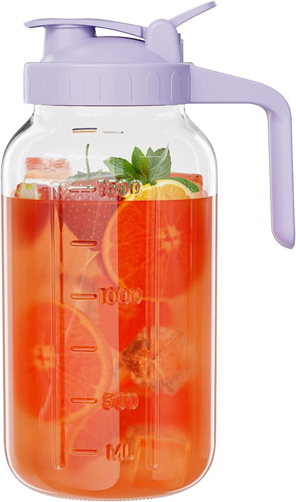 JunVpic Breast Milk Pitcher - 32 oz Glass Mason Jar with Dual Leak-Proof Design, Airtight Seal, Pour Spout & Handle, Storage Container for Breastmilk, Iced Tea & Ice Drinks（Gray）