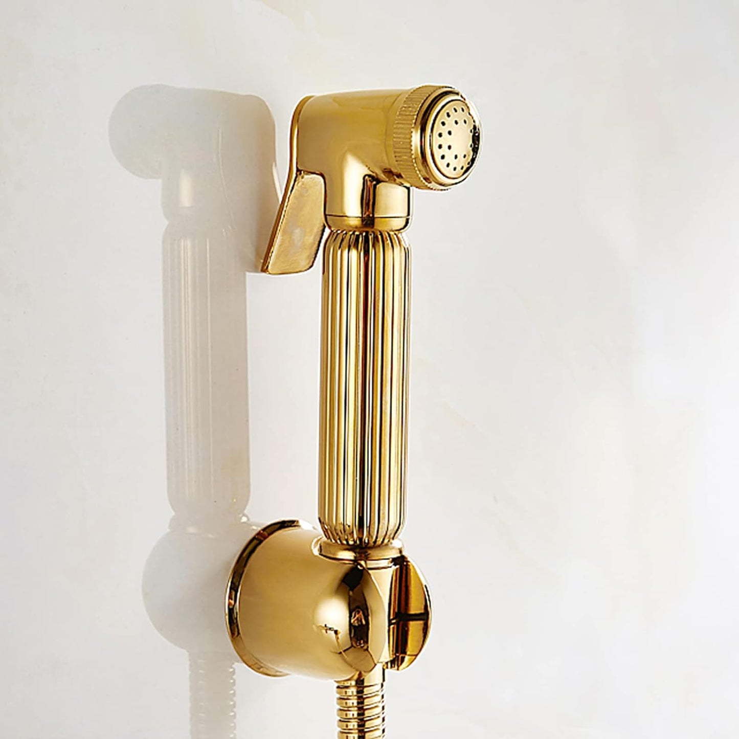 Solid Brass Wall Mount Bidet Sprayer Toilet Diaper Spray Shattaf Kit Powerful Jet Rinsing for Bathroom Gold 47.2 Inch