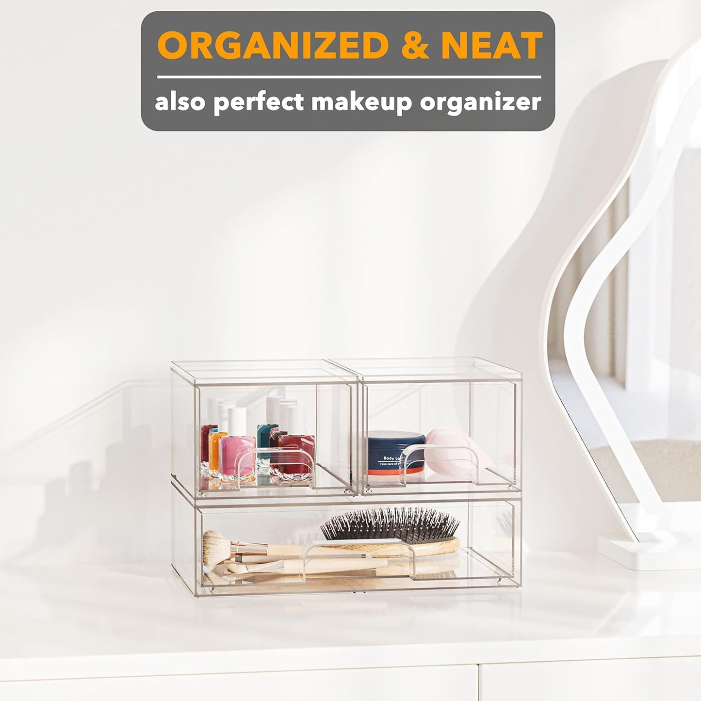 SpaceAid Bottle Storage Organizer Baby - Acrylic Bottles Station Organizer Container, Stackable Clear Drawers for Countertop, Vanity, Bathroom, Cabinet, Pantry Organization, 5 Pack, 2S2M1L, 15.4" H