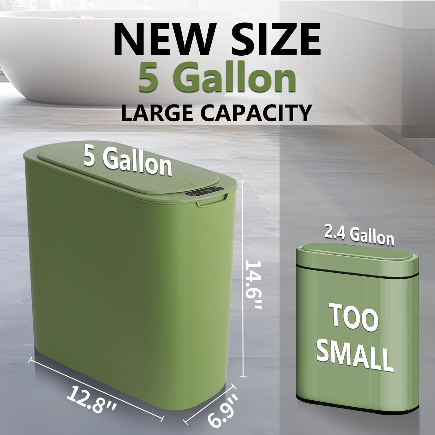 TIPGO 5 Gallon Motion Senor Bathroom Trash Can with Lid, Automatic Garbage Can Touchless, Smart Plastic Waste Basket for Narrow Spaces, Bathroom, Office, Bedroom, Living Room (White)