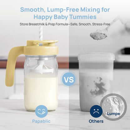 Papablic Breast Milk Pitcher, Glass Formula Mixer with Easy-Blend Handle Lid, Leakproof Breastmilk Fridge Storage Container, Wide Mouth, BPA-Free, Baby Feeding Pitcher, Blue