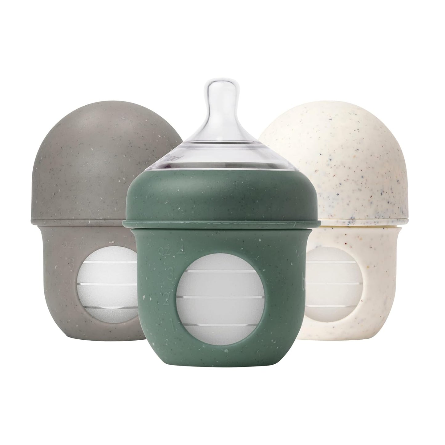 Boon Nursh Reusable Silicone Pouch Baby Bottles - Slow Flow Nipple - Silicone Baby Bottle Pouch and Nipple - Baby Feeding Essentials - Speckle - 0-3 Months - 3 Count - 4 Ounce