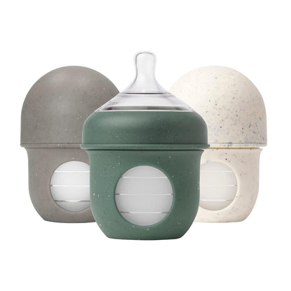 Boon Nursh Reusable Silicone Pouch Baby Bottles - Slow Flow Nipple - Silicone Baby Bottle Pouch and Nipple - Baby Feeding Essentials - Speckle - 0-3 Months - 3 Count - 4 Ounce