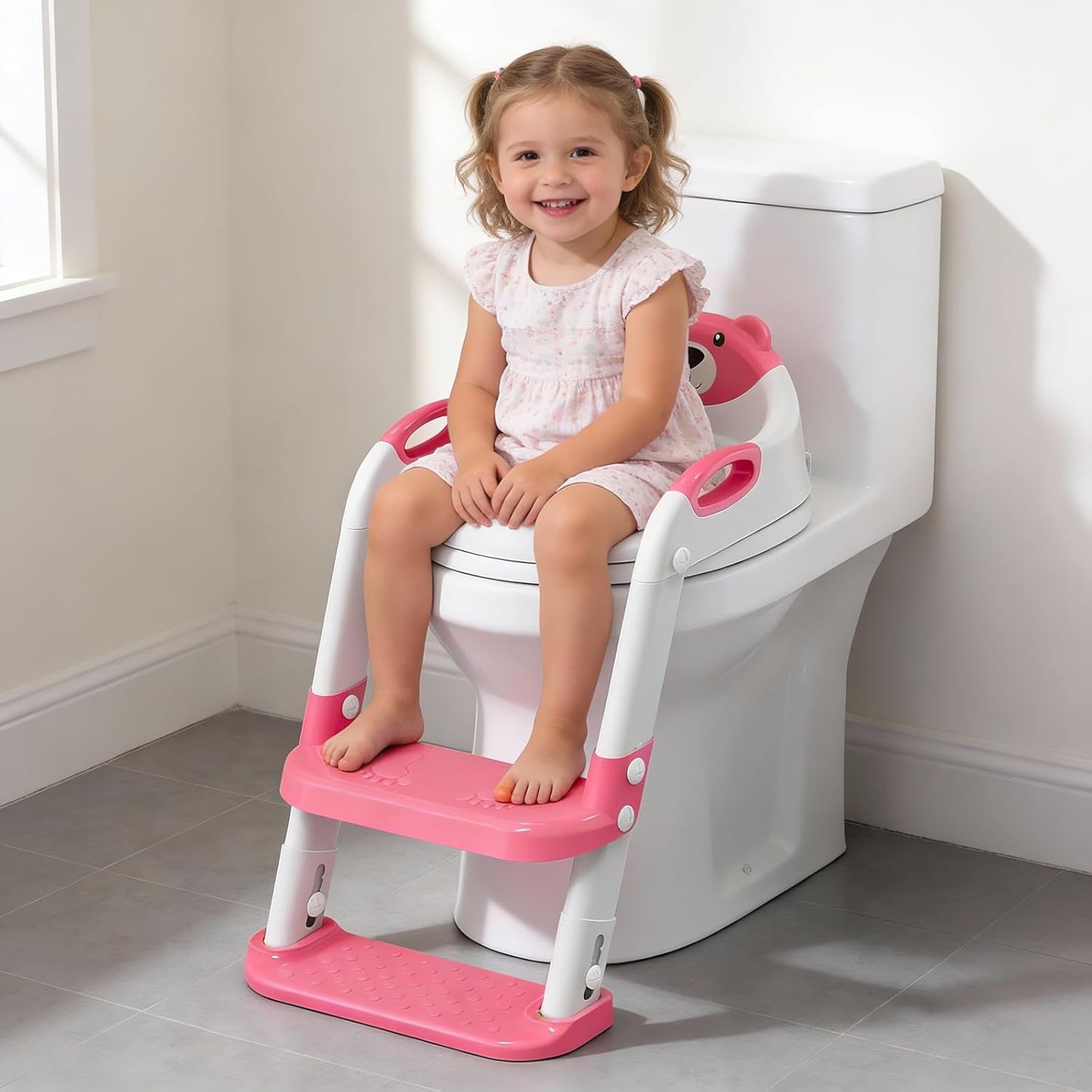 Potty Training Seat, SKYROKU Upgrade Toddler Toilet Seat for Kids Boys Girls, 2 in 1 Potty Training Toilet, Splash Guard Anti-Slip Pad Step Stool,New Sector-Shape Stabilized Base (8899+Grey)