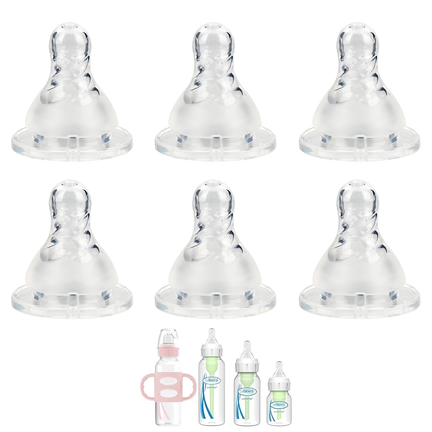 Silicone Nipple for Dr. Brown’s Natural Flow Level 2 Narrow Baby Bottle, Medium Flow, 3m+, 6 Count