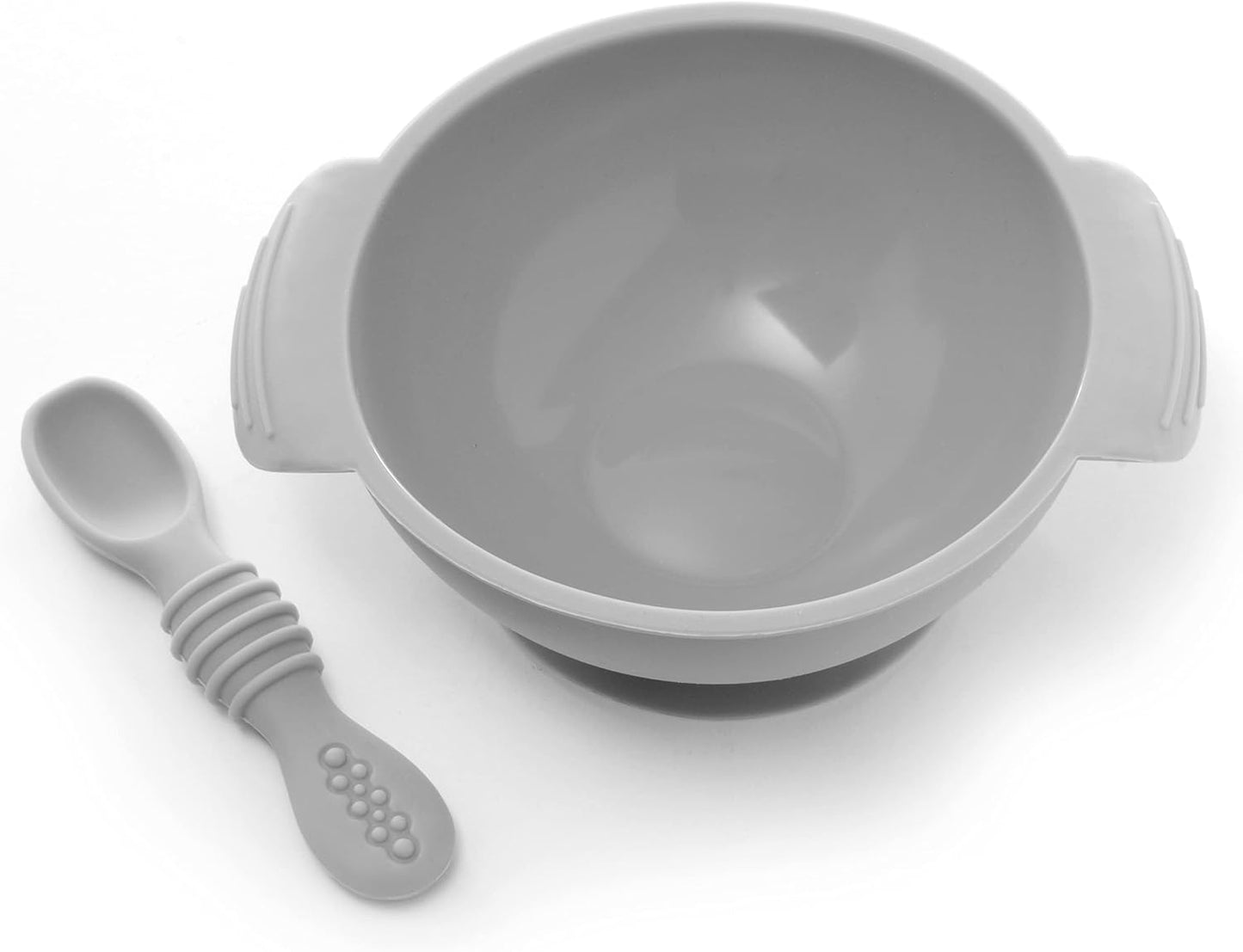 PrimaStella Unbreakable Silicone Non-Slip Bowl and Chew Spoon Set for Babies and Toddlers (Rainbow Swirl)