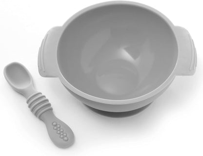 PrimaStella Unbreakable Silicone Non-Slip Bowl and Chew Spoon Set for Babies and Toddlers (Rainbow Swirl)