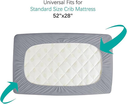 Crib Mattress Protector Waterproof Crib Sheets Fitted 2 Pack Gray Quilted Toddler Mattress Pad Cover 52" x 28" Machine Washable
