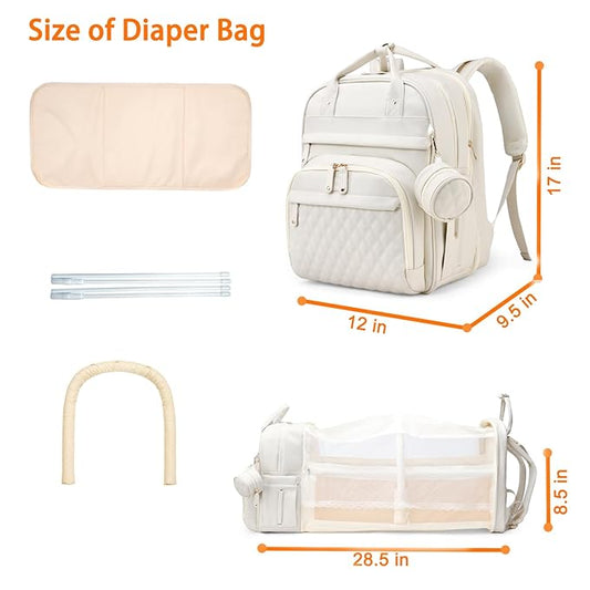 Astro alan Baby Diaper Bags with Changing Station, Waterproof Diaper Bag Backpack for Moms Dads with USB Charging Port, Baby Shower Gifts, Large Capacity diaper backpack, Beige
