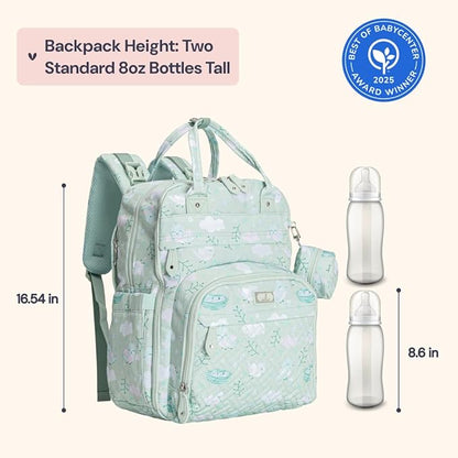 BabbleRoo Diaper Bag Backpack - Baby Essentials Travel Tote - Multi Function Water Resistant Diaper Bag, Travel Essentials Baby Bag with Changing Pad, Stroller Straps & Pacifier Case - Green Birdy | Baby Essentials, Travel Essentials, Baby Bag, with Ch...