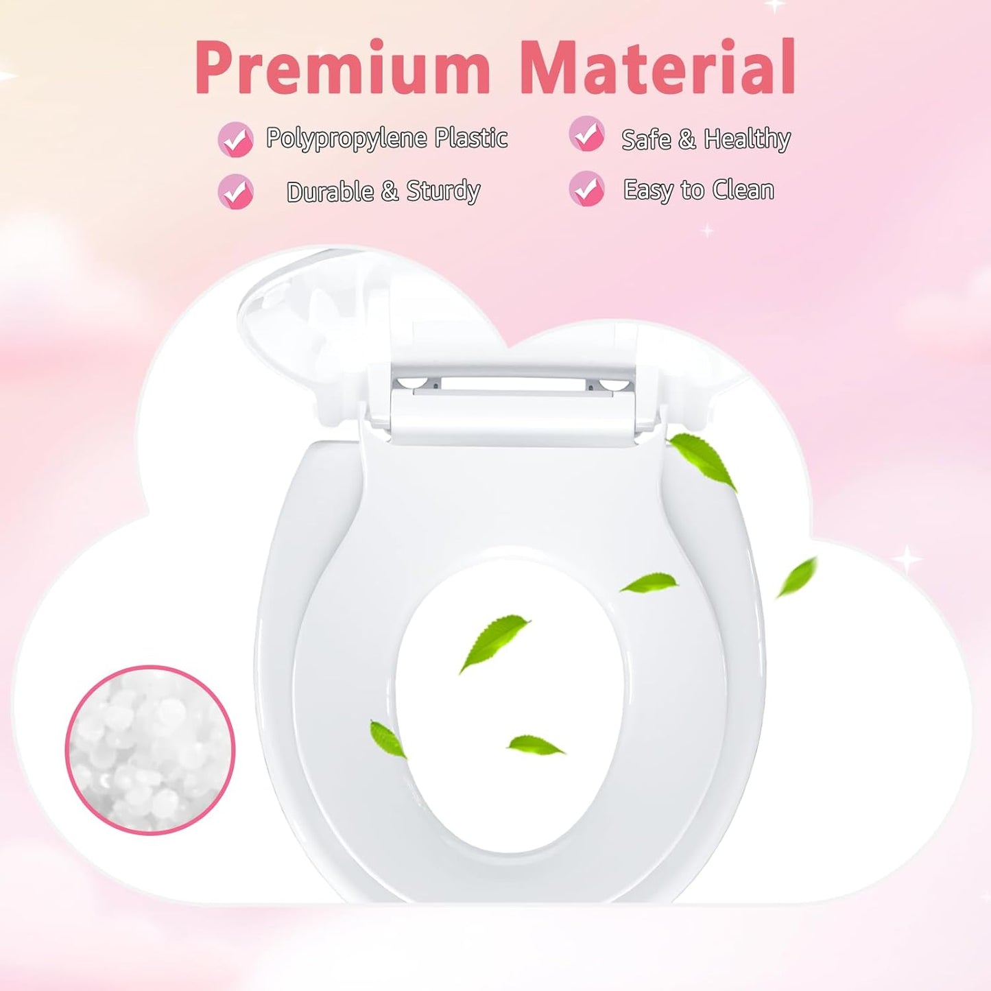 Aünsffer Toddler Toilet Seat with Potty Training Seat Round 16.5inch, 2 in 1 Toilet Seat for Family Built-in Baby Seat Removable, Soft Close + Easy Clean, PP Safe Material, Pink