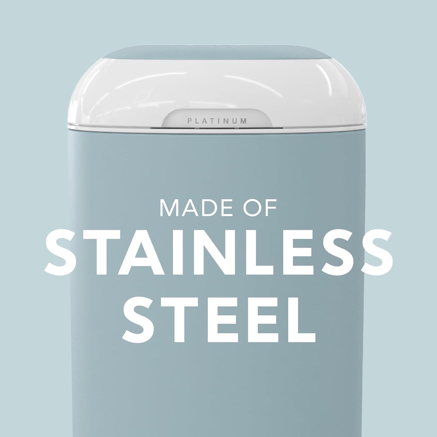 Diaper Genie Platinum Pail (Lily White) is Made in Durable Stainless Steel and Includes 1 Easy Roll Refill with 18 Bags That can Last up to 5 Months.