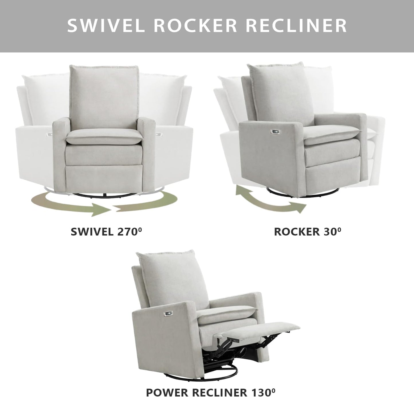 Oxford Baby Uptown Upholstered Glider Recliner Rocking Chair 360° Swivel for Nursery and Living Room - Boucle White