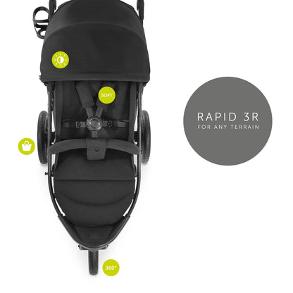 hauck Rapid 3R All-Terrain Pushchair Baby Stroller for Toddlers – 3 Rubber Wheels, UPF 50+ Canopy, Adjustable Reclining Seat & Height Handle, and Compact One-Hand Fold