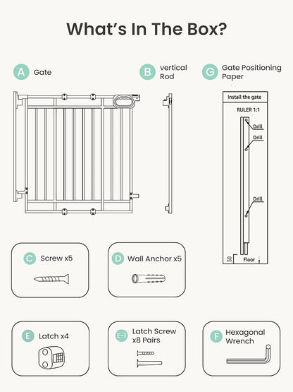 Mom's Choice GROWNSY Baby Gate No Bottom Bar, Adjustable Width 26” to 36” for Child and Pet, Dog Gate with Auto-Close & One-Hand Operation, Screw-in Installation for Doorways and Indoor Use