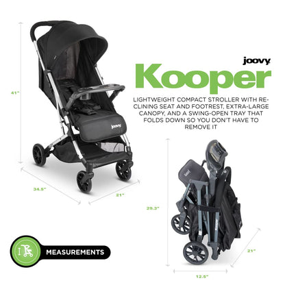 Joovy Kooper X2 Double Stroller, Lightweight Travel Stroller, Compact Fold with Tray, Black