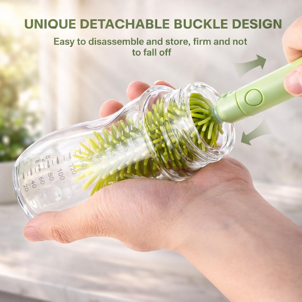 Travel Bottle Cleaner kit, 7in1 Baby Travel Gear Essential Silicone Travel Bottle Brush Set Nipple Drying Rack, Straw Breast Pump Cleaning Soap Dispenser Organizer Case Mon Gift (Pink)