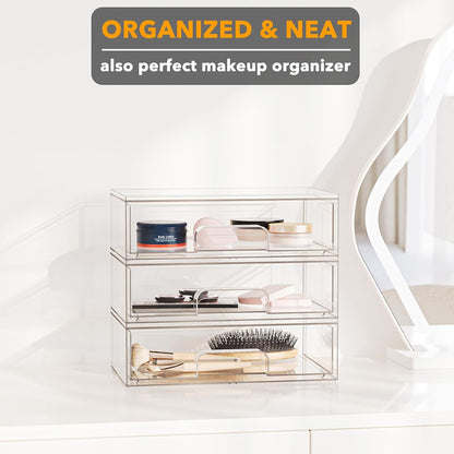 SpaceAid Bottle Storage Organizer Baby - Acrylic Bottles Station Organizer Container, Stackable Clear Drawers for Countertop, Vanity, Bathroom, Cabinet, Pantry Organization, 5 Pack, 2S2M1L, 15.4" H