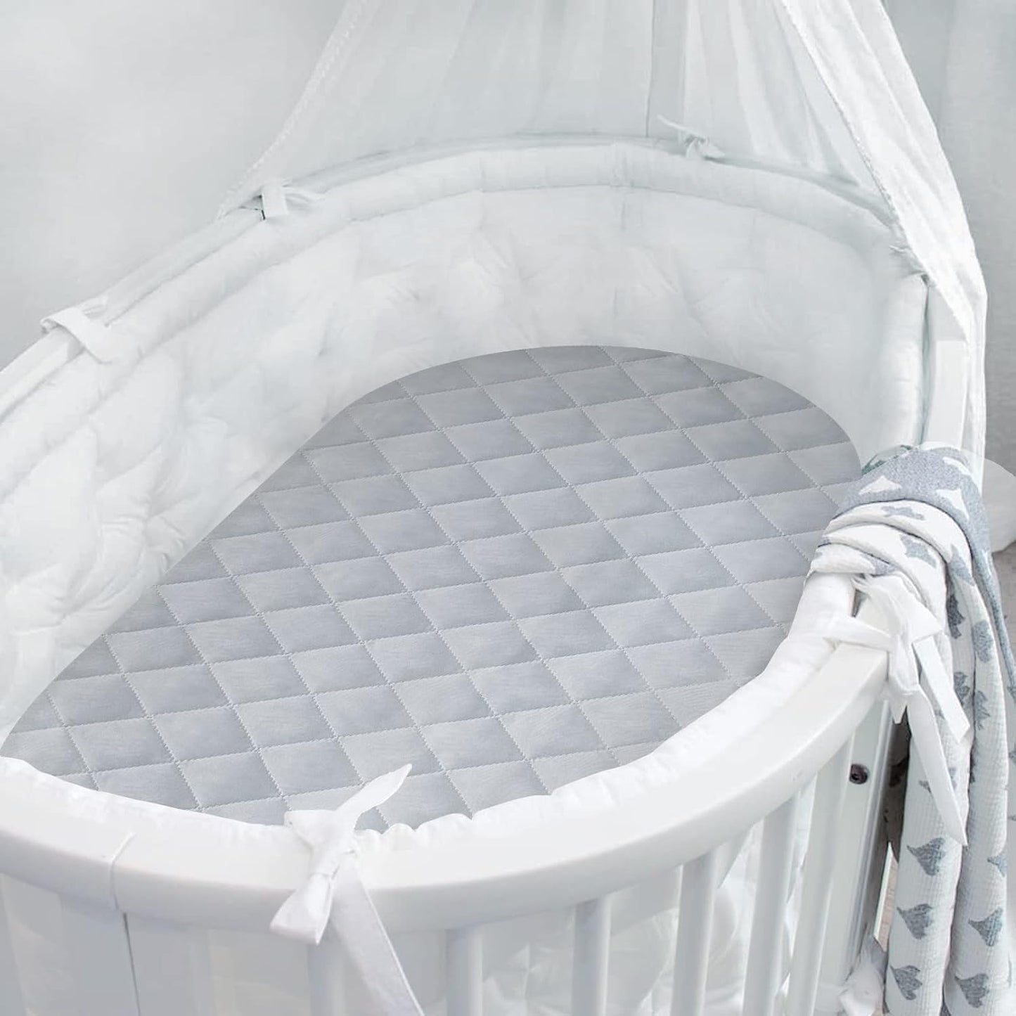 Bassinet Mattress Pad Cover Fit for Baby Delight/Mika Micky/Dream On Me Lotus/ANGELBLISS/KoolerThings (3 in 1) Bedside Sleeper, Waterproof Bassinet Mattress Protector Quilted Bassinet Sheets 2 Pack