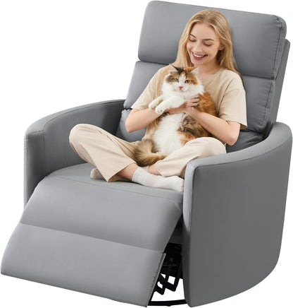 GRAINELL Oversize Power Swivel Recliner, 40in Wide Electric Glider Rocking Chair with Headrest Adjustment, USB Port, 270° Swivel, Rock 30° – for Living Room, Nursery, Black (5" 7' to 6" 1' Height)