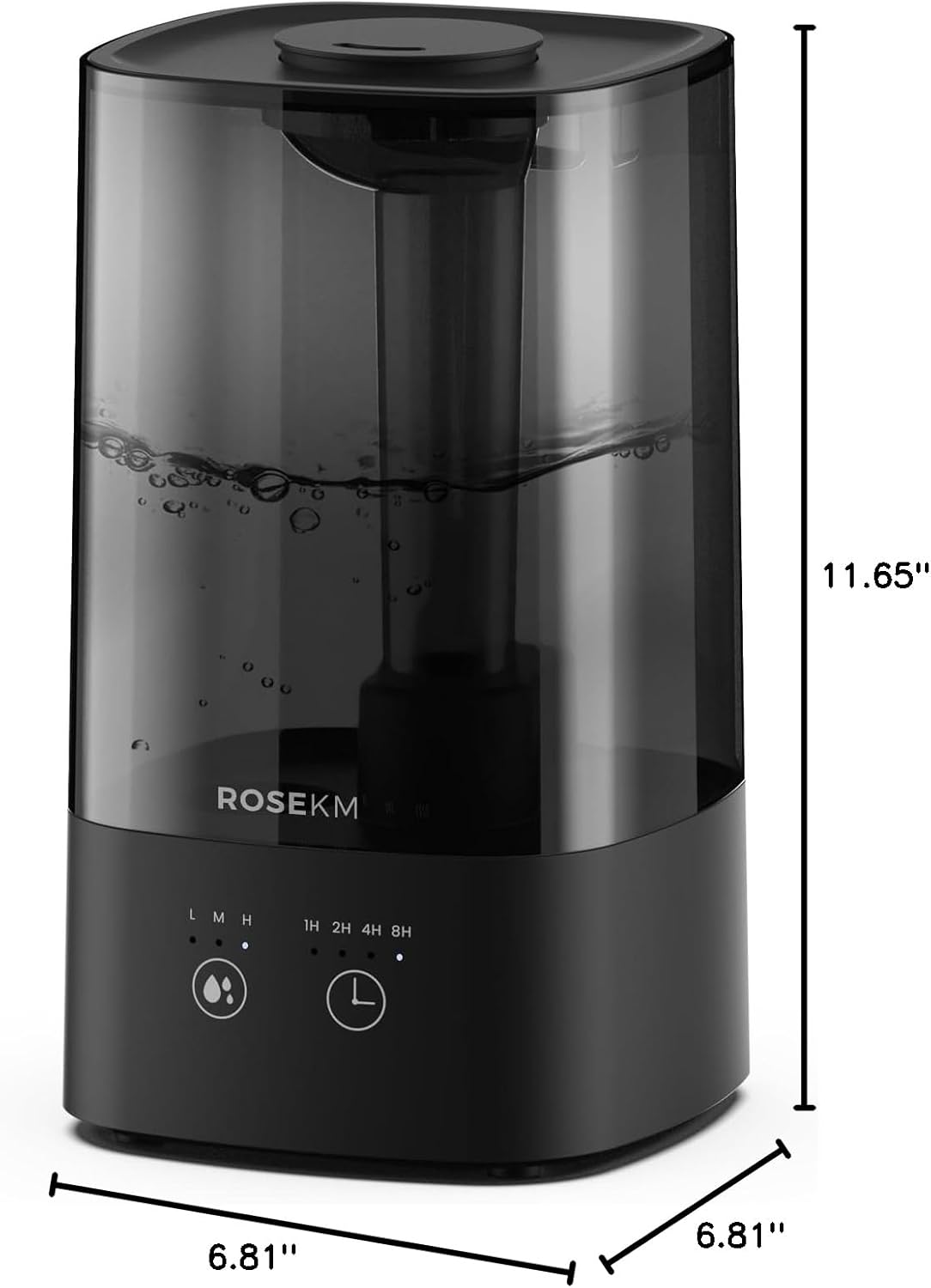ROSEKM Humidifiers for Bedroom, 2.0L Cool Mist Humidifier for Home Plant and Baby Nursery, Quiet Ultrasonic Humidifier with 360° Nozzle, Auto Shut-Off, Filterless, Black