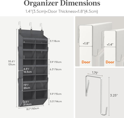 Lifewit 1 Pack Over the Door Organizer, 5 Section Clear Window Hanging Storage with 4 Side Pockets, Sturdy Anti Tilt 40 lbs Load Behind Door for Closet, Bedroom, Bathroom, Nursery, Dorm, Gray