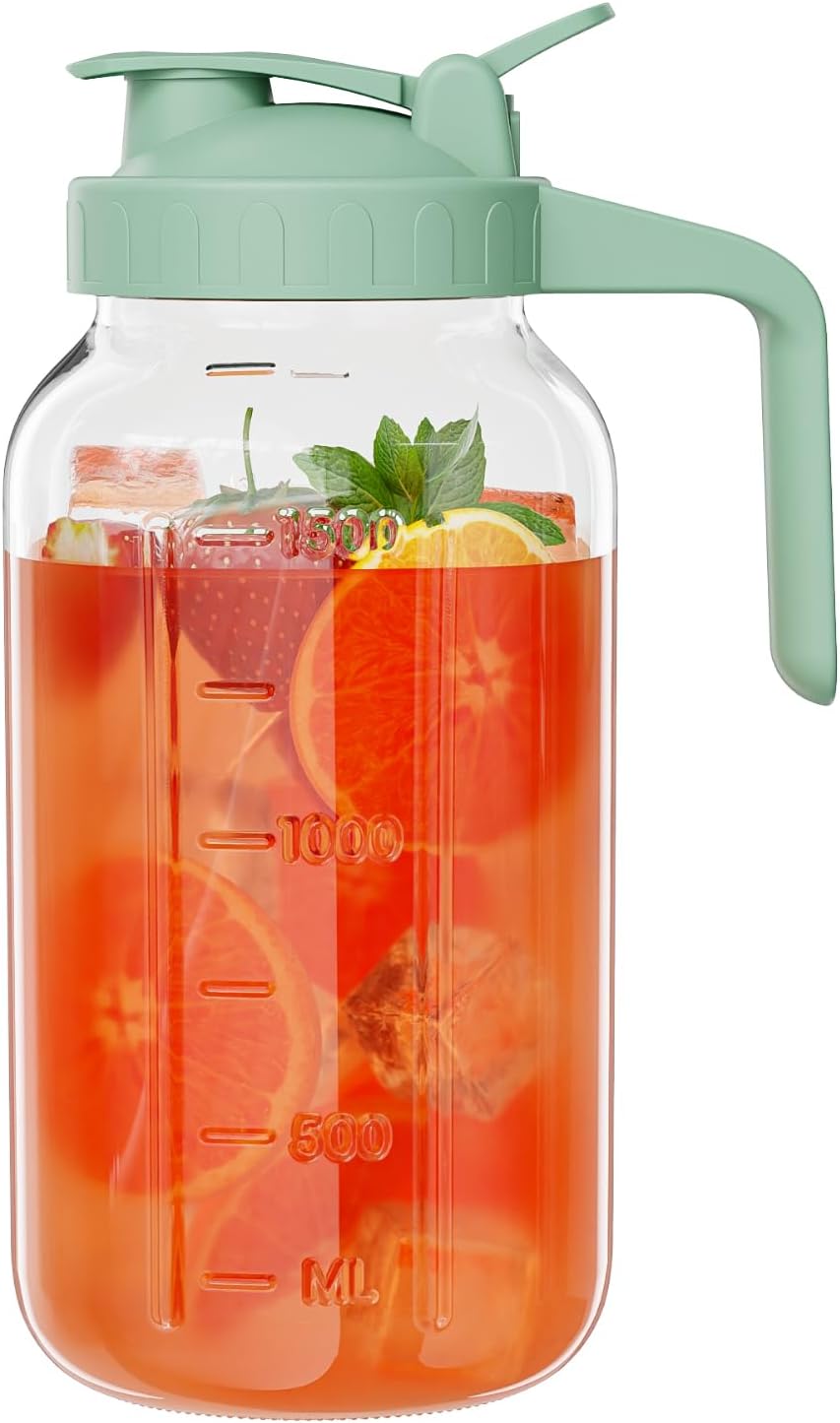 JunVpic Breast Milk Pitcher - 32 oz Glass Mason Jar with Dual Leak-Proof Design, Airtight Seal, Pour Spout & Handle, Storage Container for Breastmilk, Iced Tea & Ice Drinks（Gray）