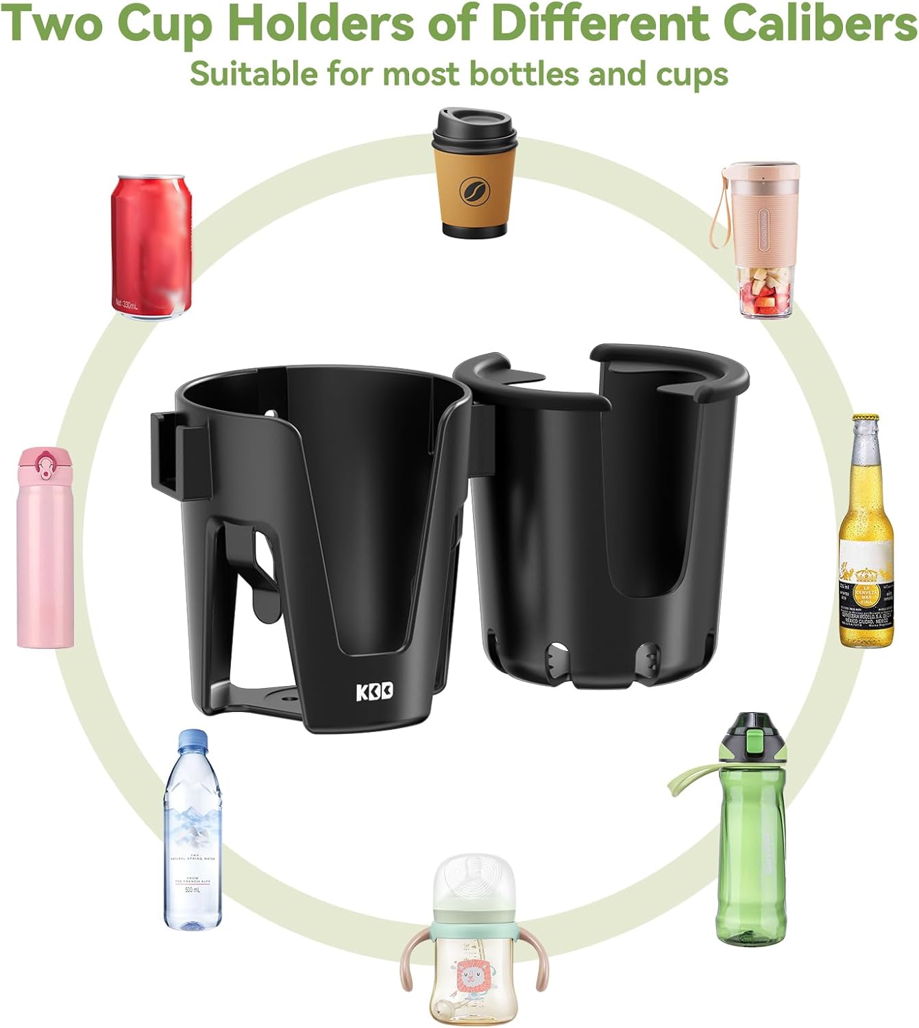 KDD Stroller Cup Holder with Phone Holder, 3-in-1 Removable Bottle Holder, 360 Degrees Rotation Drink Holder for Wheelchair, Stroller, Bike, Walker, Scooter, Bicycle, Uppababy, Bugaboo, Britax