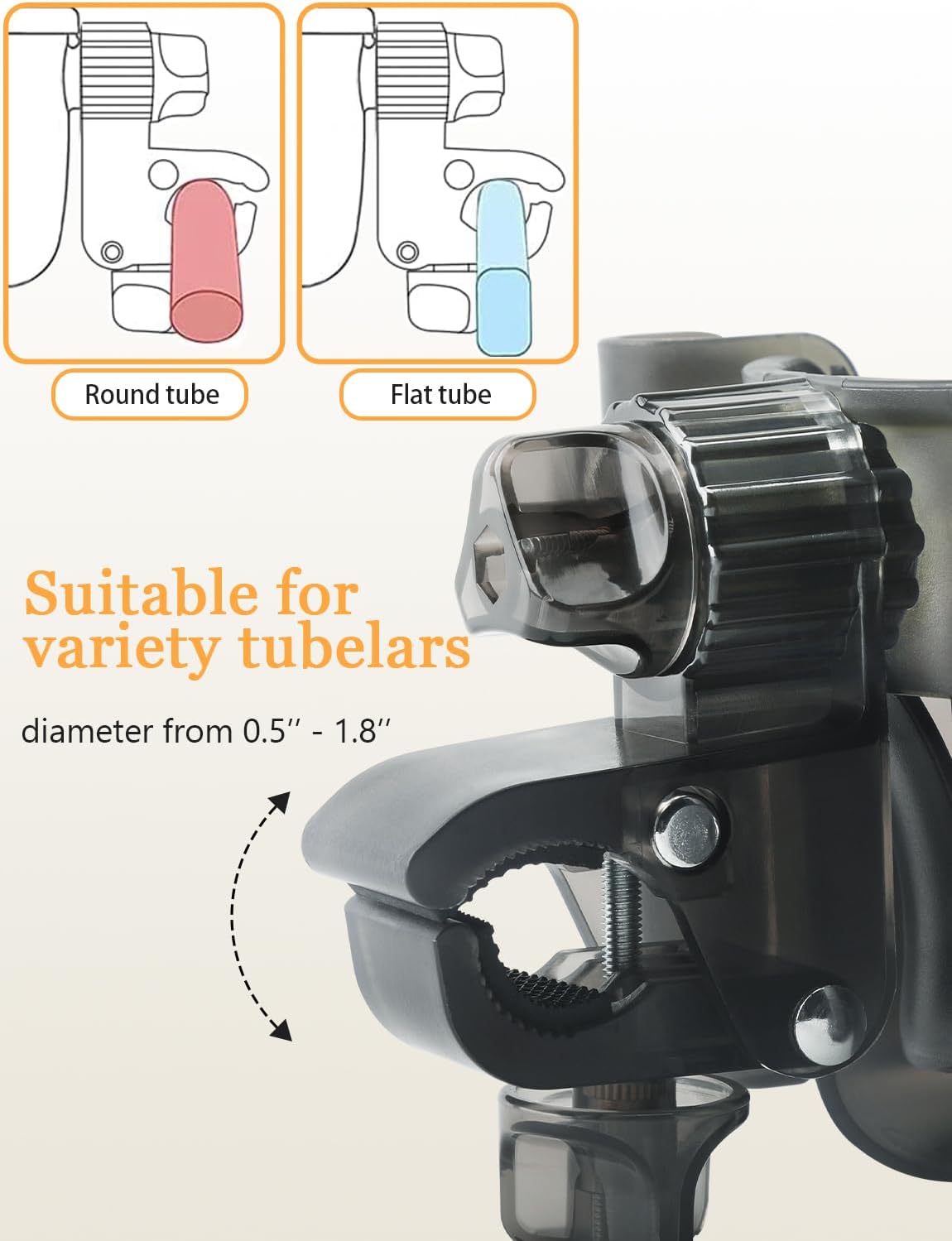 Universal Stroller Cup Holder with Phone Holder, 360° Rotatable Strong Clip, Big Storage Space for Walker, Wheelchair, Stroller, Bike