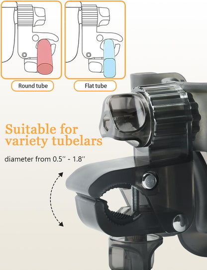 Universal Stroller Cup Holder with Phone Holder, 360° Rotatable Strong Clip, Big Storage Space for Walker, Wheelchair, Stroller, Bike