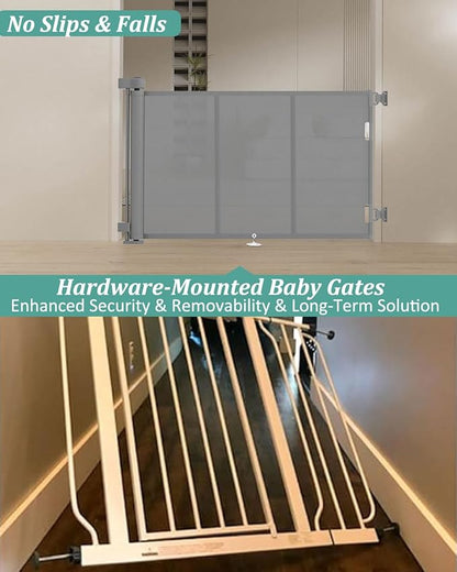 Miumoon 71 inch Retractable Baby Gates 34 inch Tall, Retractable Gate with Reinforced Strip Design to Prevent Crawling Through, 6 FT Retractable Dog Gate for Stairs, Doorways, Hallways, Indoor/Outdoor