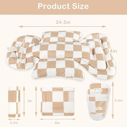 DILIMI Infant Car Seat Insert, Baby Car Seat Head Support with 3 Strap Paddings, Soft Newborn Car Seat Cushion for Stroller, Swing, Bouncers, Brown Checkered
