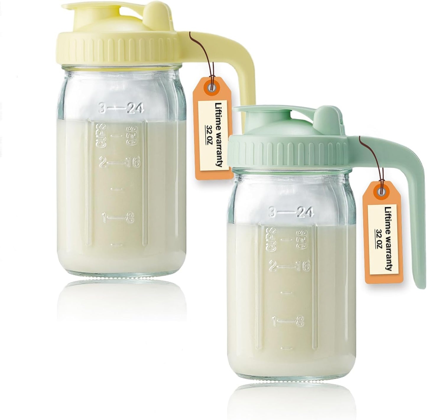32oz Glass Pitcher with Lid & V-shaped Pour Spout - 1 Quart Breastmilk Pitcher Double Leak Proof, Creamer Container for Sun Tea, Juice, Cold Brew Coffee, Breastmilk Storage Container