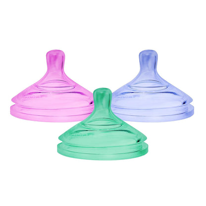 Boon Nursh Food-Grade Silicone Baby Bottle Nipples - Fast Flow - Baby Bottle-Feeding Supplies Fits All Boon Nursh Bottles - Colorblock - 3 Count - Ages 6 Months and Up
