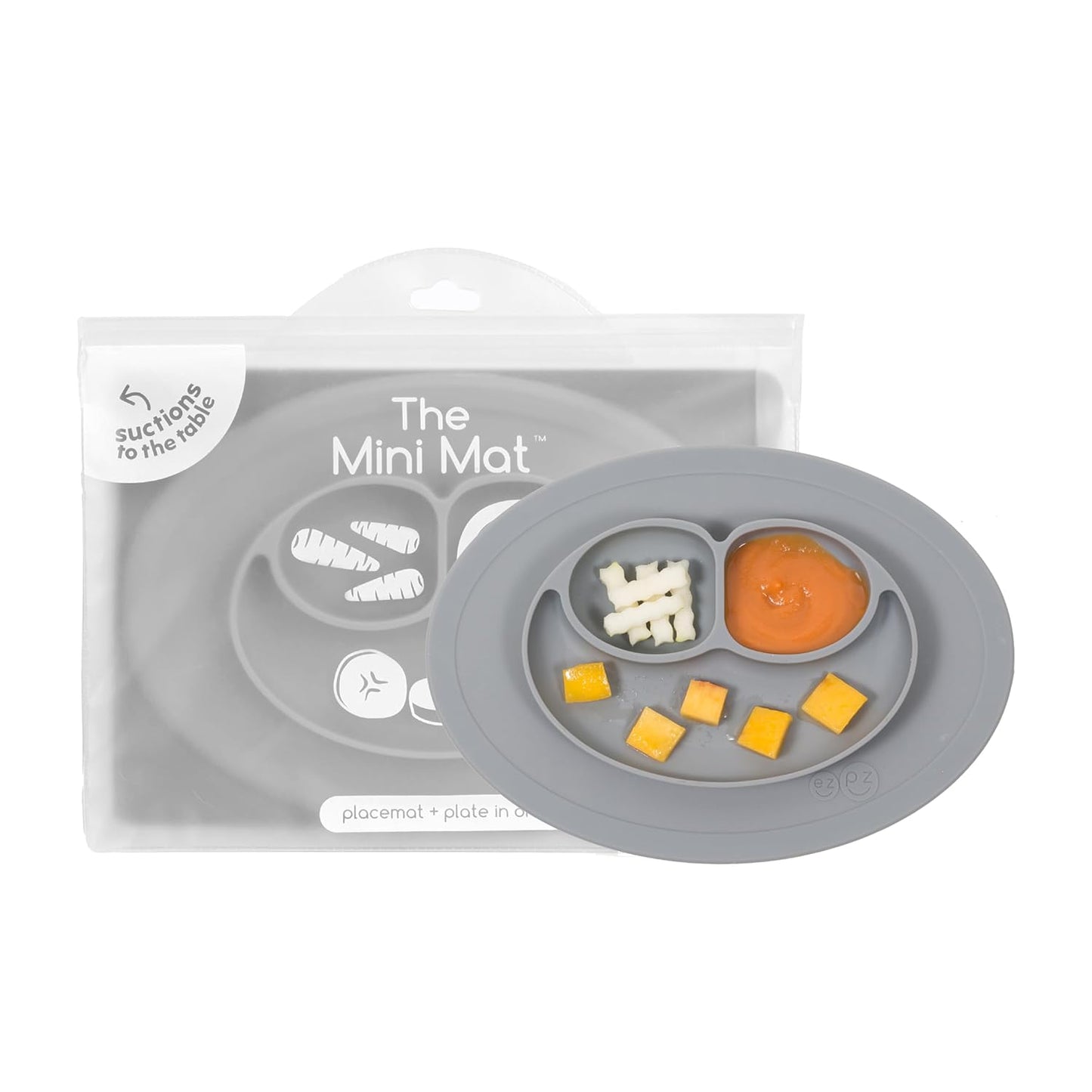 ezpz Mini Mat (Blush) - 6 -12 Months+ - 100% Silicone Suction Placemat + Divided Plate with Three Compartments - Supports Baby-Led Weaning - Designed for Highchair, Table, and Travel