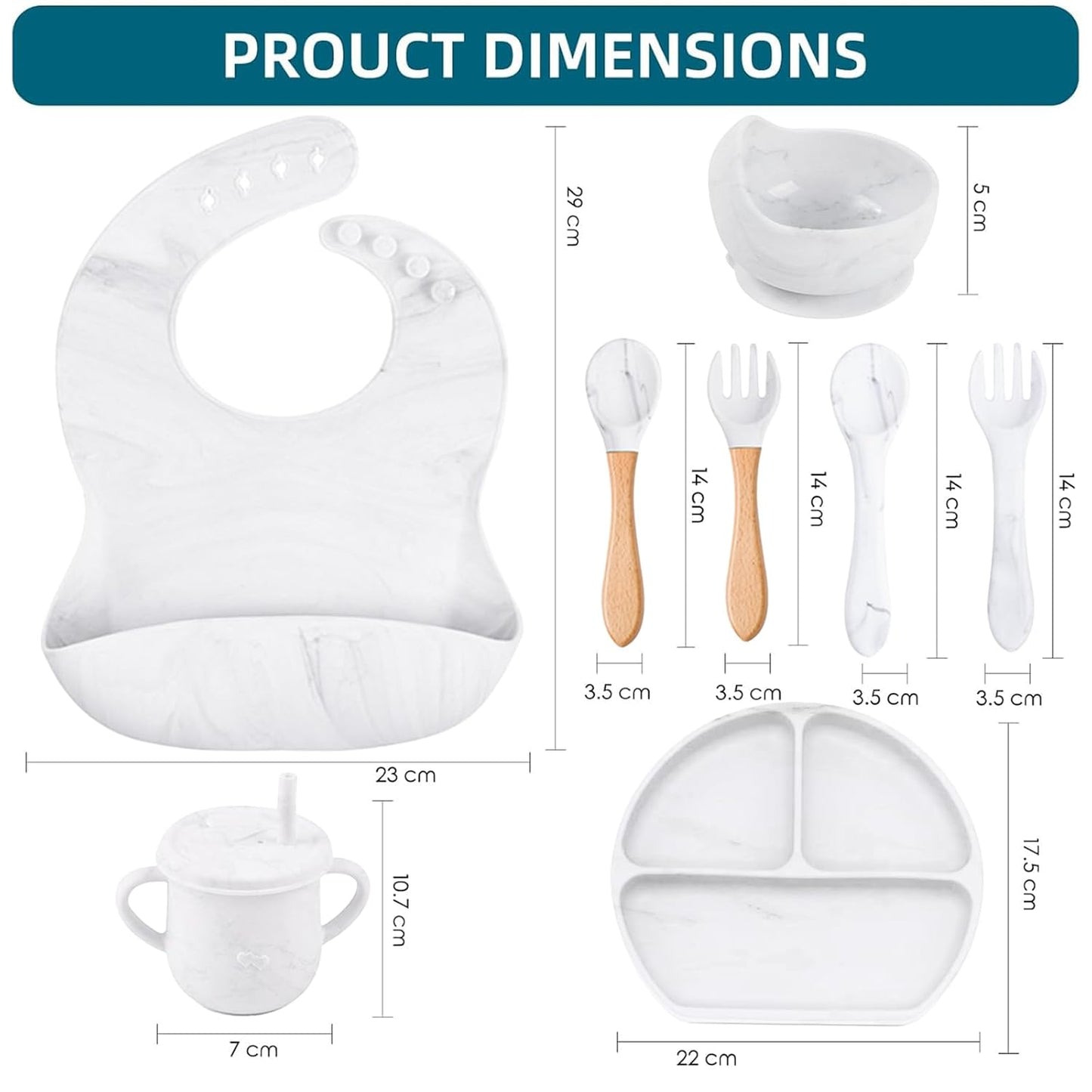100% Silicone Baby Feeding Set, BPA Free Baby Dishes with Suction Bowl, Divided Plate, Toddler Self Feeding Dish Set with Spoons, Forks, Sippy Cup and Bib, Baby Eating Utensils (Navy Blue)