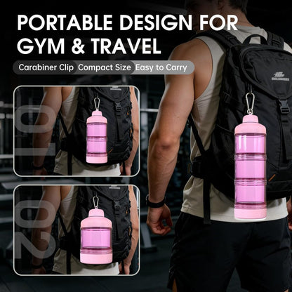BYLWORKOUT 3-Layer Protein Powder Travel Container with Funnel and Keychain | Portable Food Storage Organizer for Gym, Fitness, Kitchen, Camping, Hiking, and Travel (Ink Blue)