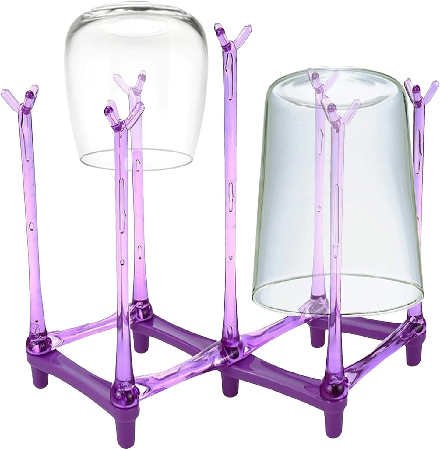 PCTC Retractable Cup Drying Rack, Drinking Glass and Sports Bottle Drainer Stand, Plastic Bag Dryer and Mug Tree with Non-Slip Bottom for Kitchen Countertop (Random Colour)
