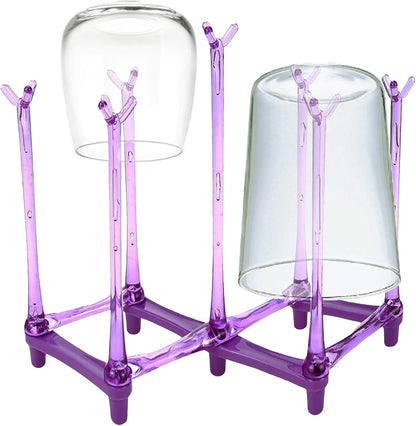 PCTC Retractable Cup Drying Rack, Drinking Glass and Sports Bottle Drainer Stand, Plastic Bag Dryer and Mug Tree with Non-Slip Bottom for Kitchen Countertop (Random Colour)